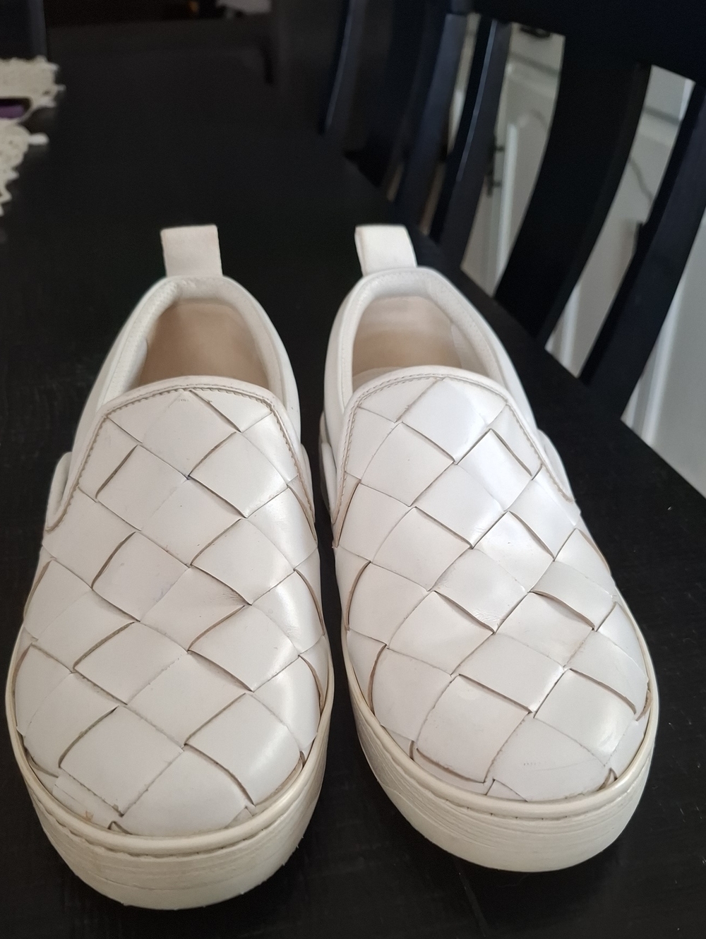 Bottega Veneta White Mens Woven Slip-On Sneakers